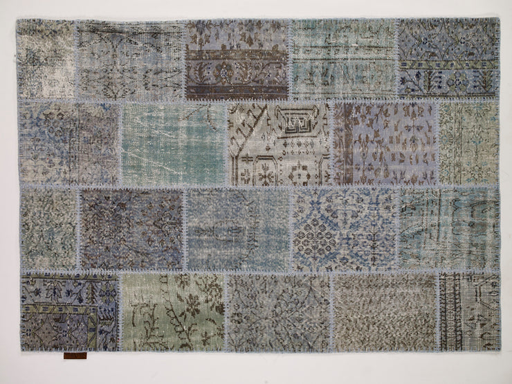 Dolce Vita Patchwork Ocean Blue Rugs Natural and Hand Knotted