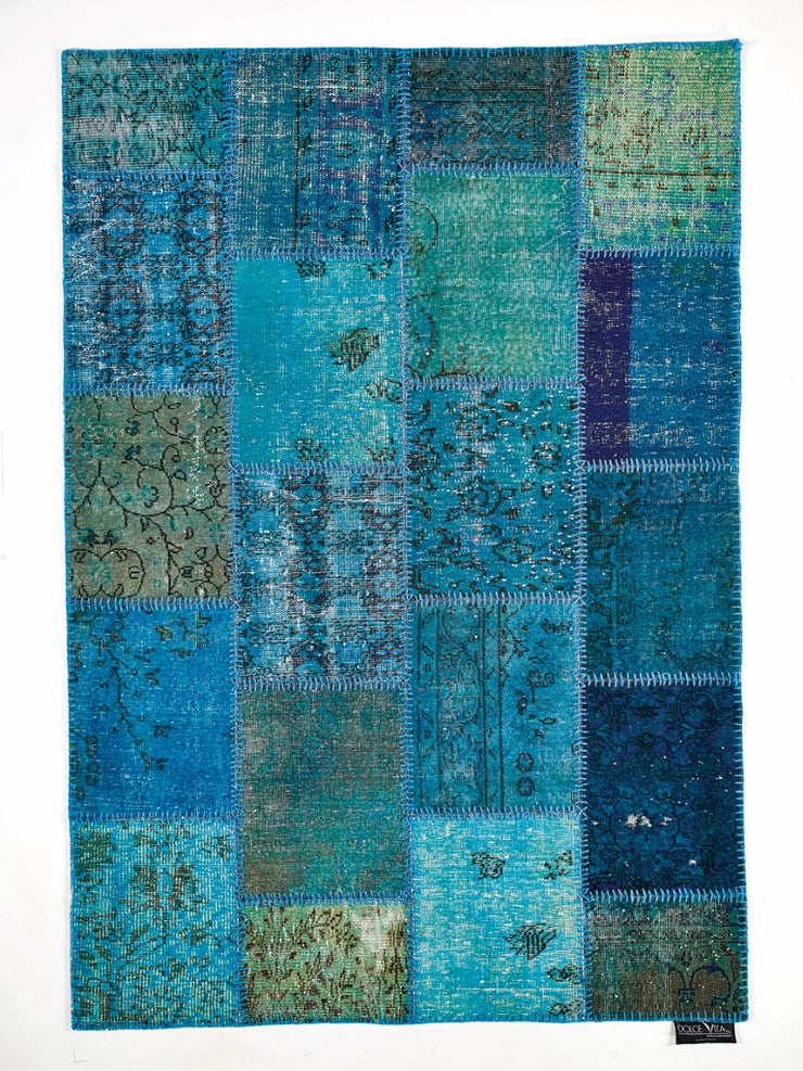 Dolce Vita Patchwork Turquoise Rugs Natural and Hand Knotted
