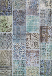 Dolce Vita Patchwork Ocean Blue Rugs Natural and Hand Knotted