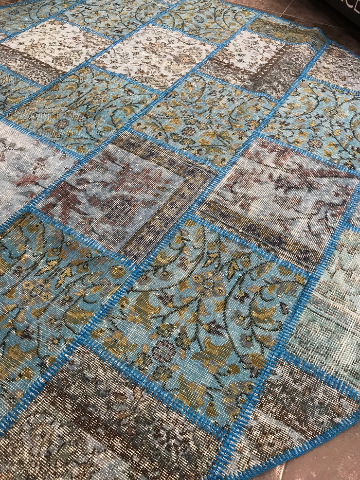Free Shipping Patchwork  Navy Blue Rugs Natural and Hand Knotted (7.5x7.5 feet) kb